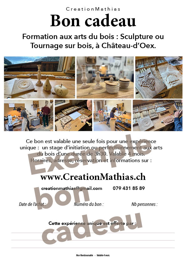 Exemple Bon cadeau aux arts du bois, tournage & sculpture sur bois